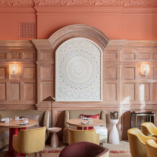 View from Pierre Yovanovitch's interior, in H�l�ne Darroze's dining room at The Connaught.