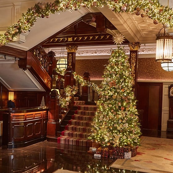 The Connaught lobby decorated for Christmas